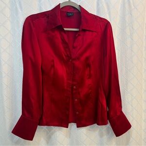 Vintage 90’s red silk button up blouse small medium